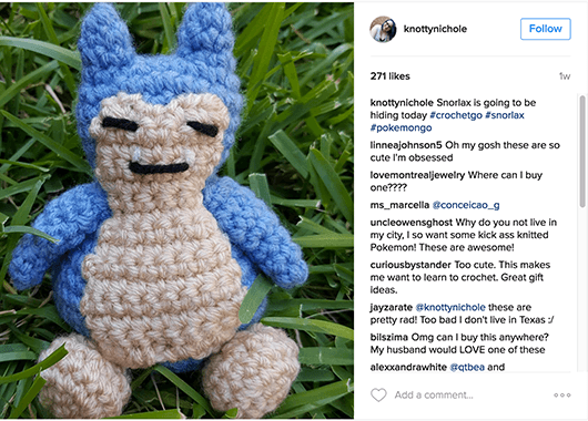 Snorlax in crochet form (Source: knottynichole/Instagram)