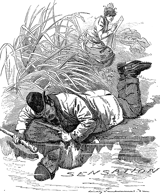 Cartoon from Punch magazine, captioned “The Newest Narcissus; or, The Hero of our days” (Source: Wikimedia Commons)