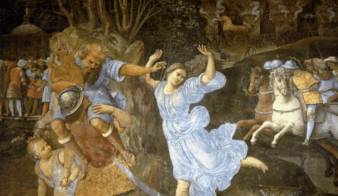 c. 1507-1510 fresco titled "Flight of Aeneas from Troy" by Girolamo Genga (Source: Pinacoteca Nazionale/Wikimedia Commons)