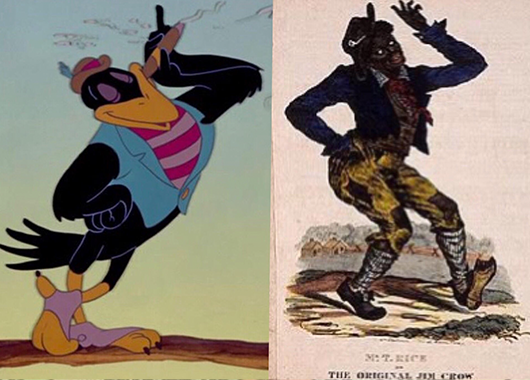 The racist crows from Dumbo compared with Jim Crow imagery (Source: Medium)